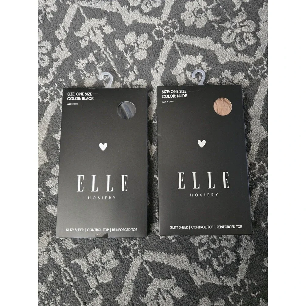 Elle Sheer Nude And Black Pantyhose Hosiery Women One Size Lot Of 2